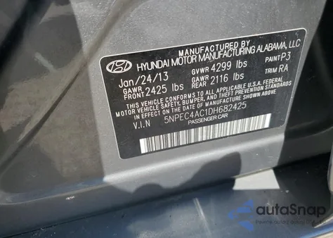 2013 Hyundai Sonata Se из США, поврежденный, VIN 5NPEC4AC1DH682425